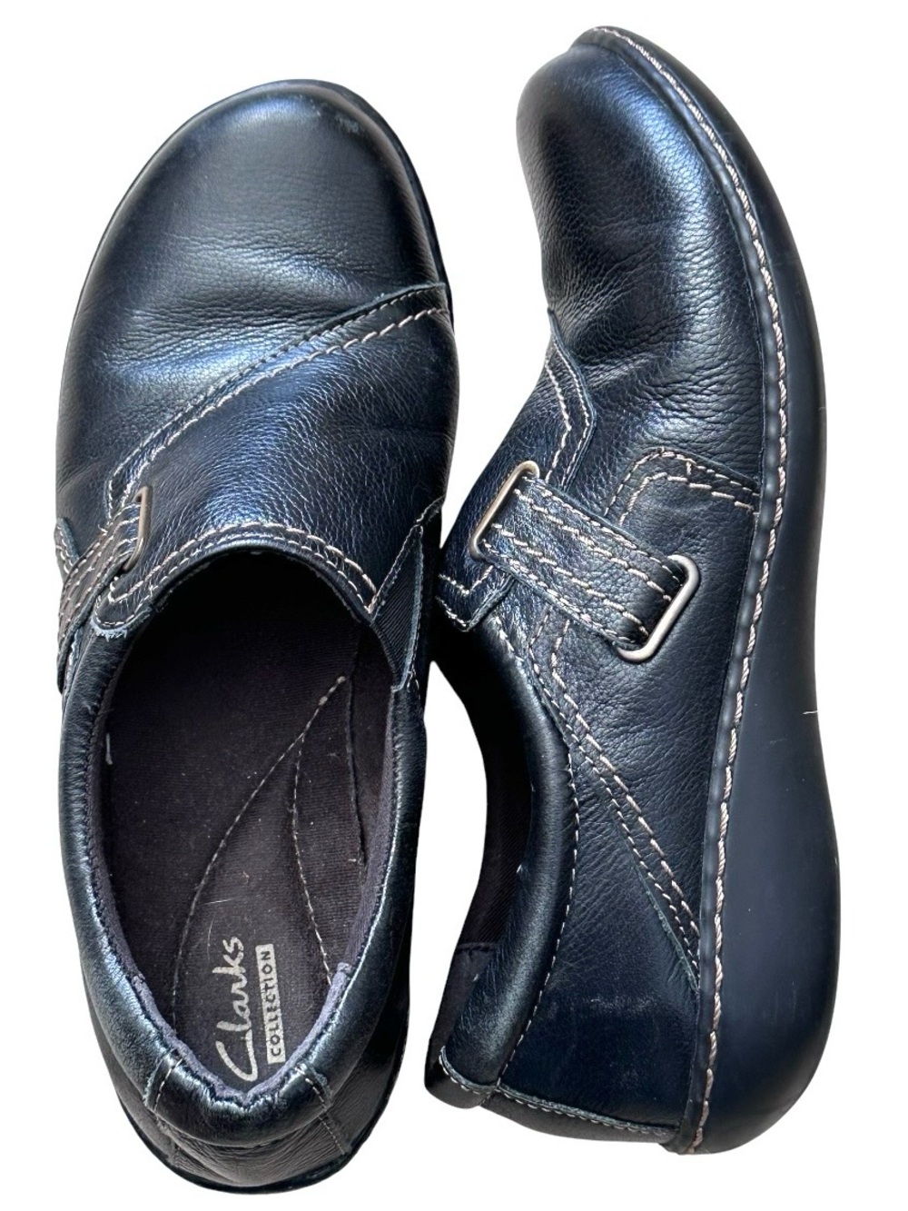 Clarks Collection Shoes Women’s Size 8.5W Black Leather Slip On Loafers Flats
